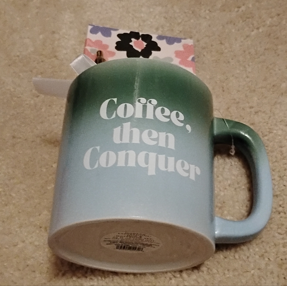 Gradient 22oz Coffee Mug - Green and Blue w/Flower Colored Journal and Gold Pen